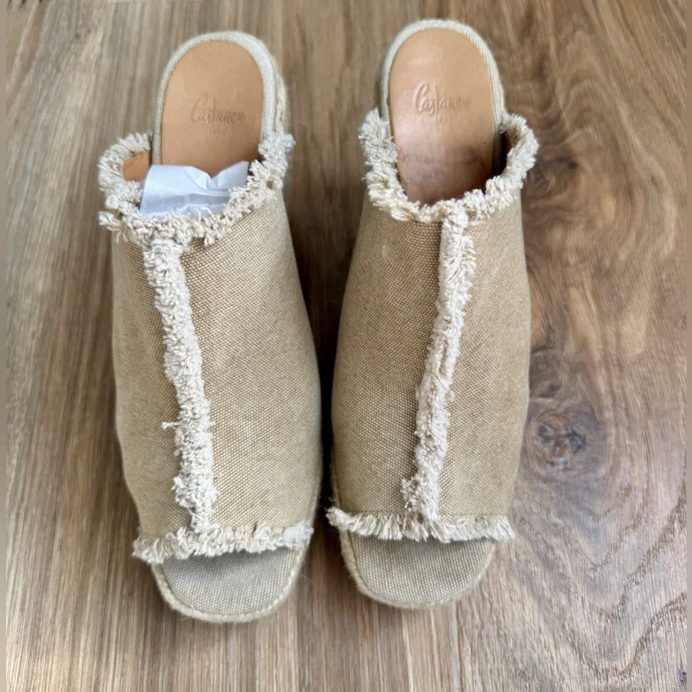 Castañer Canvas Espadrille Wedge Mules Beige Size 39
